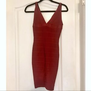 Herve Leger cranberry red v neck Bodycon dress XS